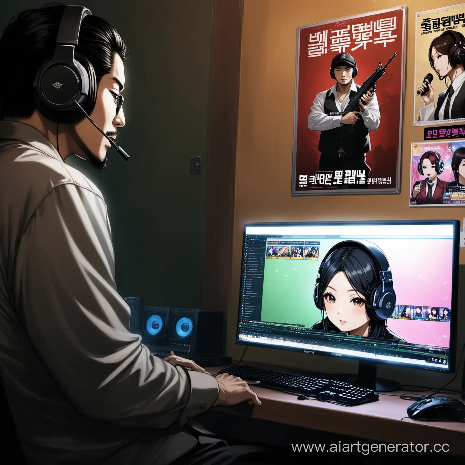 Japanese-Mafia-Member-Playing-CounterStrike-in-Room-with-Korean-Singer-Posters