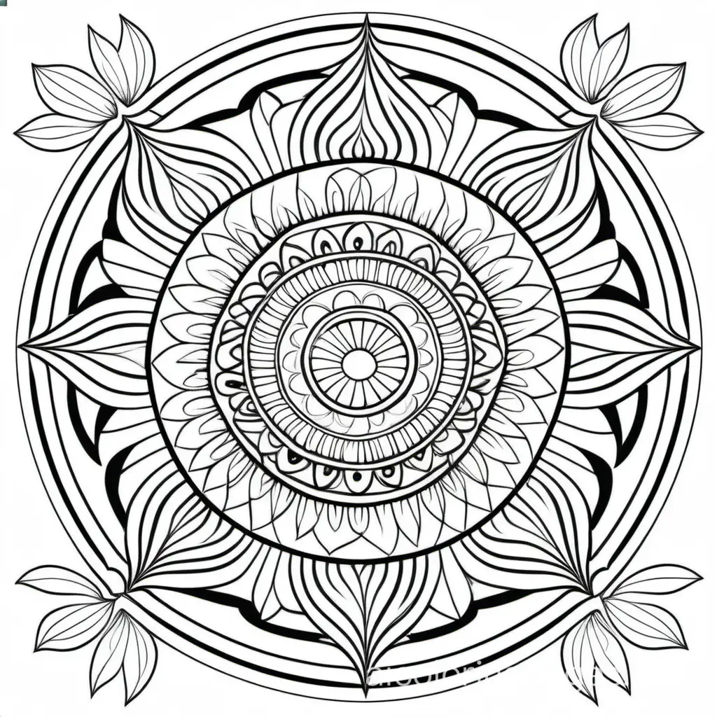 psychedelic mandala, Coloring Page, black and white, line art, white background, Simplicity, Ample White Space. The background of the coloring page is plain white to make it easy for young children to color within the lines. The outlines of all the subjects are easy to distinguish, making it simple for kids to color without too much difficulty