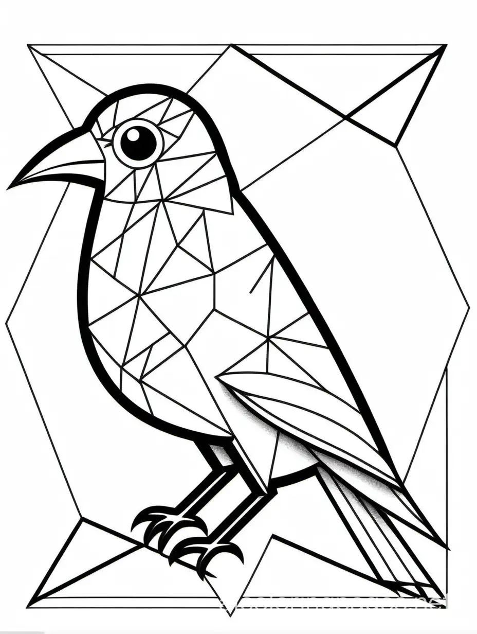 Nyctibius bird in geometrical shapes, black and white for coloring book, Coloring Page, black and white, line art, white background, Simplicity, Ample White Space. The background of the coloring page is plain white to make it easy for young children to color within the lines. The outlines of all the subjects are easy to distinguish, making it simple for kids to color without too much difficulty
