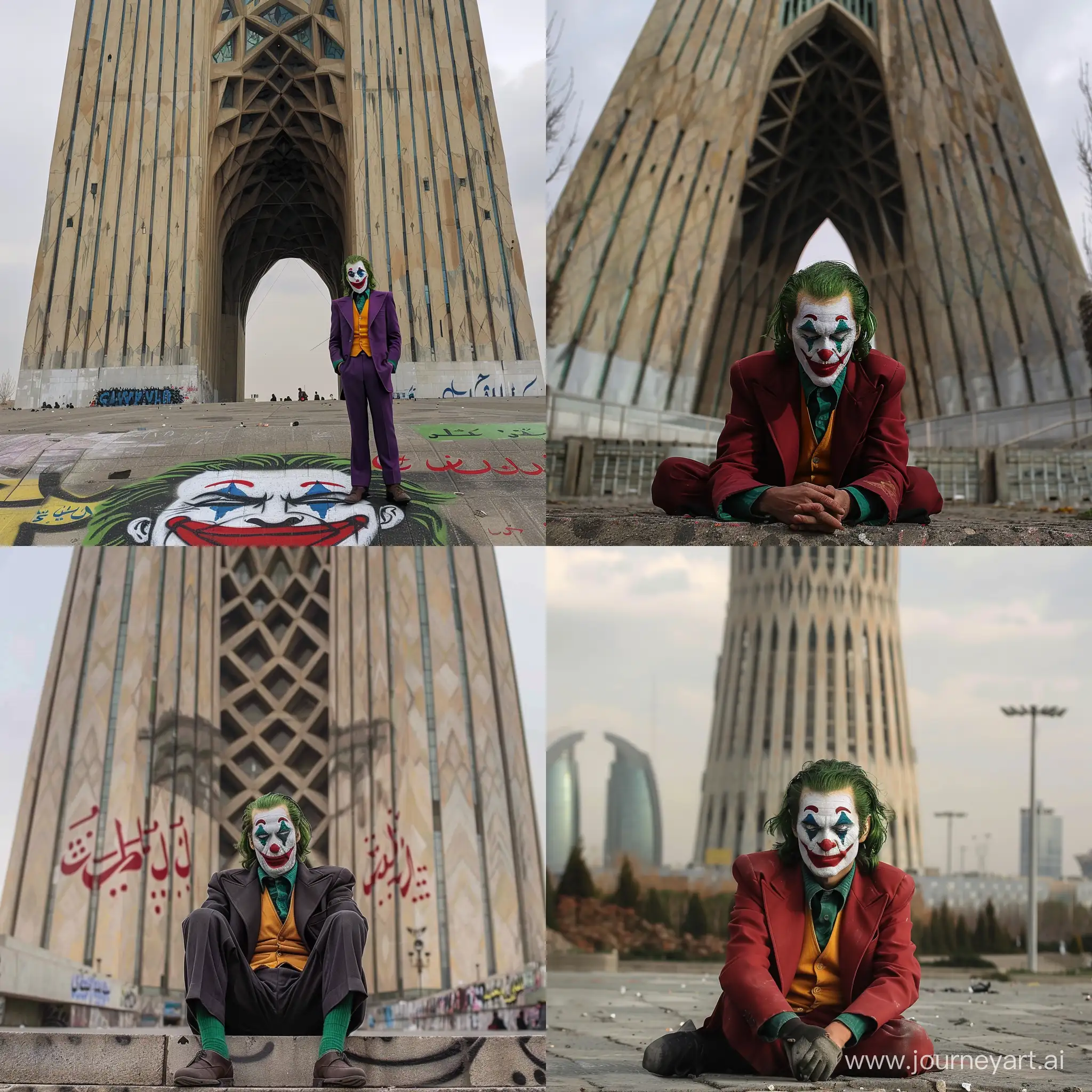 Joker-Character-Performing-Street-Art-under-Tehran-Azad-Tower