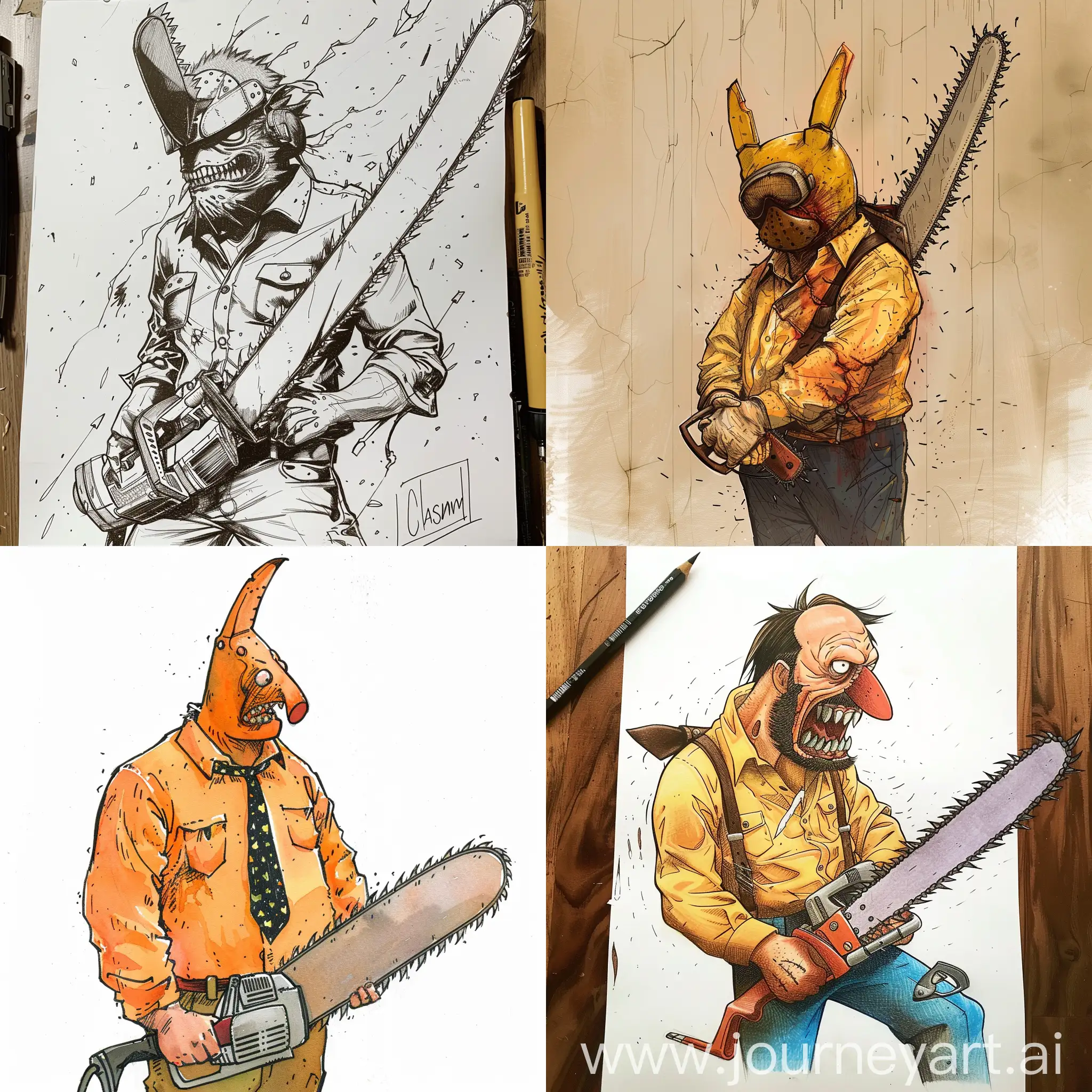 Chainsaw man characters drawn in studio ghibli style