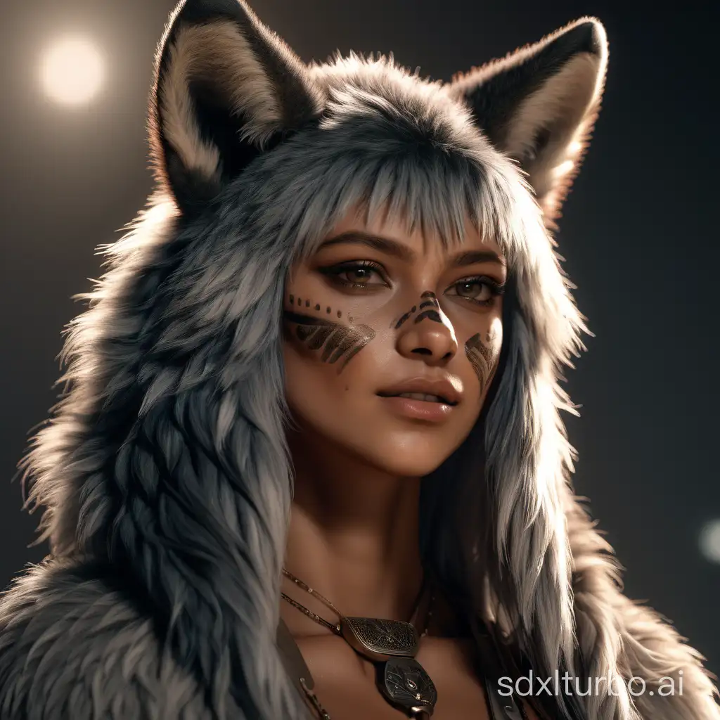 Ultrarealistic-Female-Wolf-Jackal-and-Bear-Portrait-in-Soft-Lighting