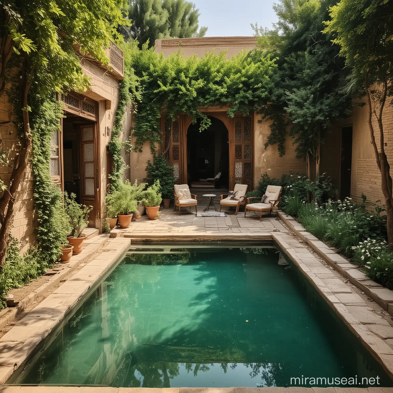 Vintage Iranian House with Tranquil Pool and Lush Garden