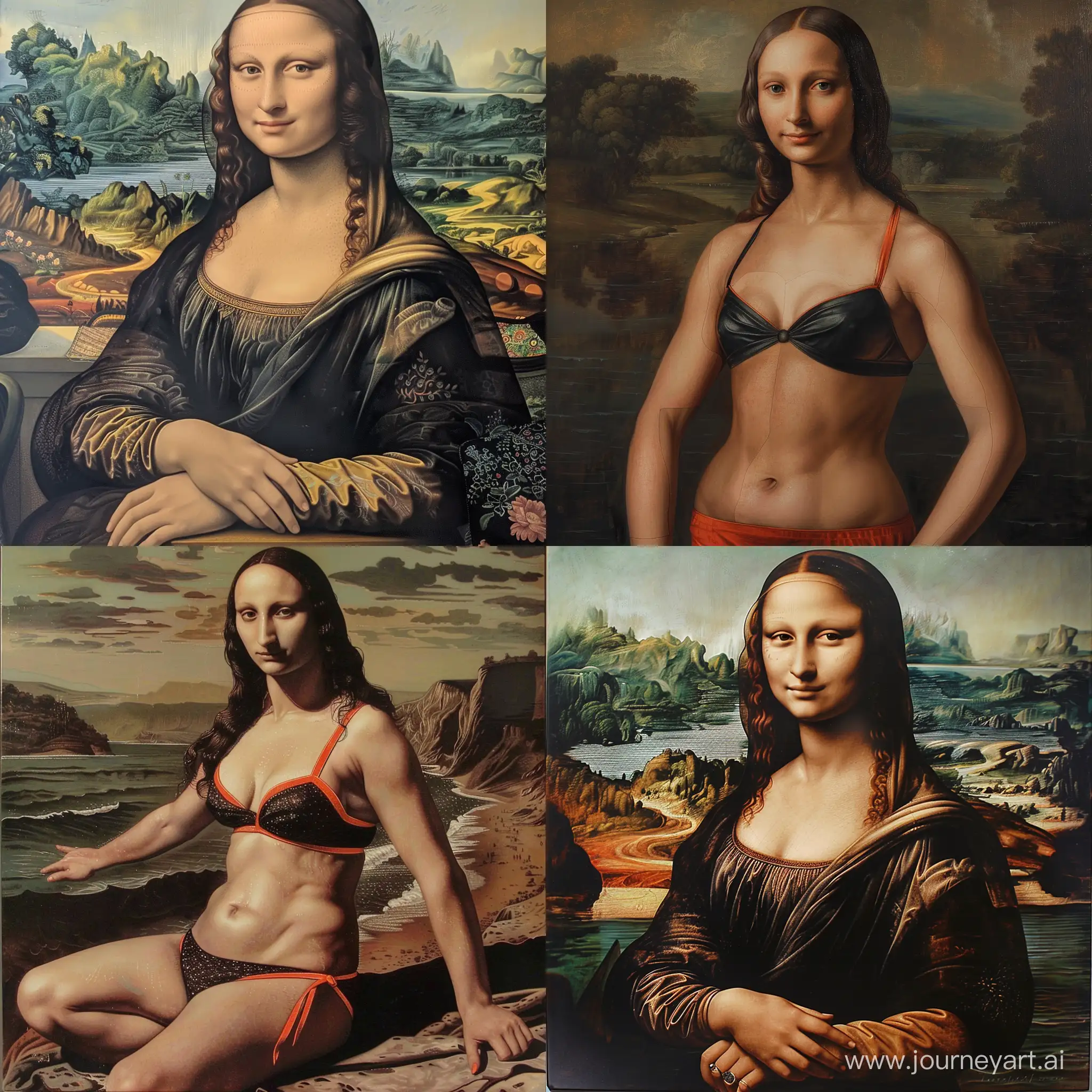 Mona lisa woman style in modern swimsuit realistic realism