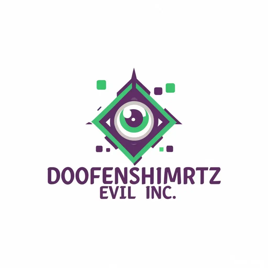 a logo design,with the text "Doofenshmirtz Evil Inc.", main symbol:light PURPLE, GREEN,white,evil,eye,Moderate,be used in Real Estate industry,clear background