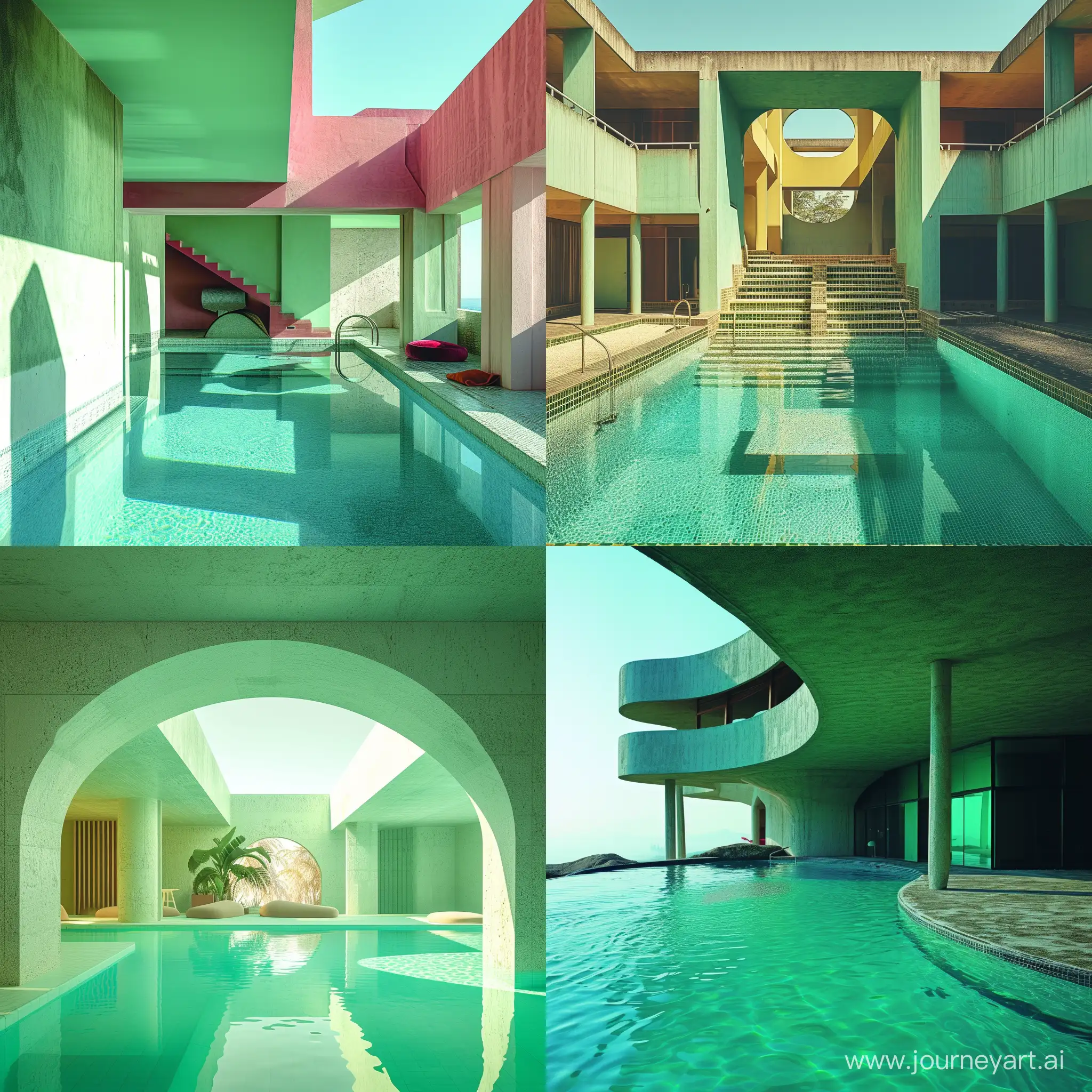 Retro-Poolside-Oasis-with-70s-Architecture-and-Serene-GreenBlue-Hues