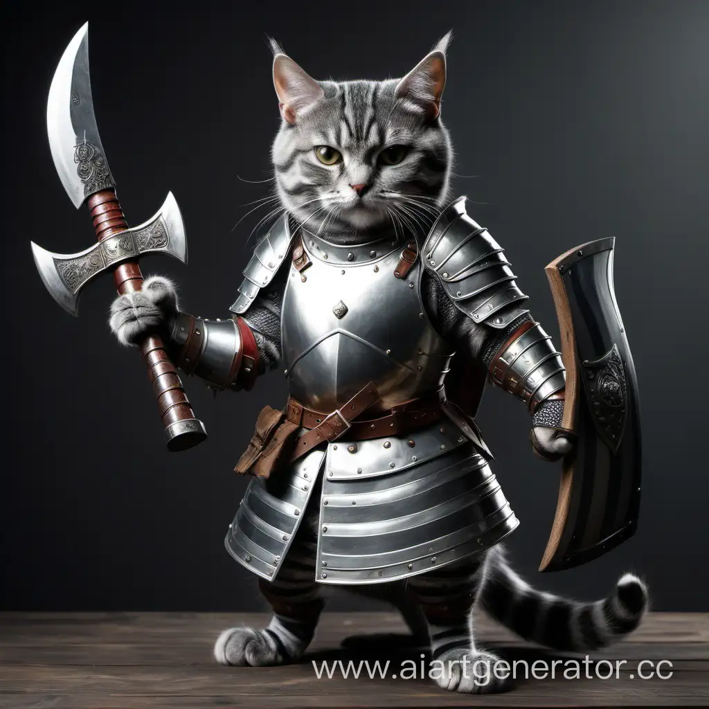 Russian-Striped-Gray-Cat-in-Armor-with-Axe