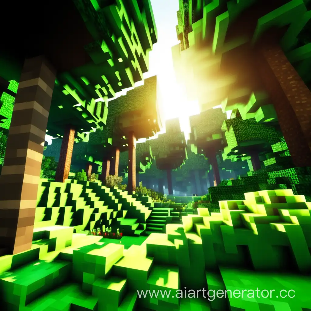 Minecraft-Forest-Scene-with-Glowing-Sunlight