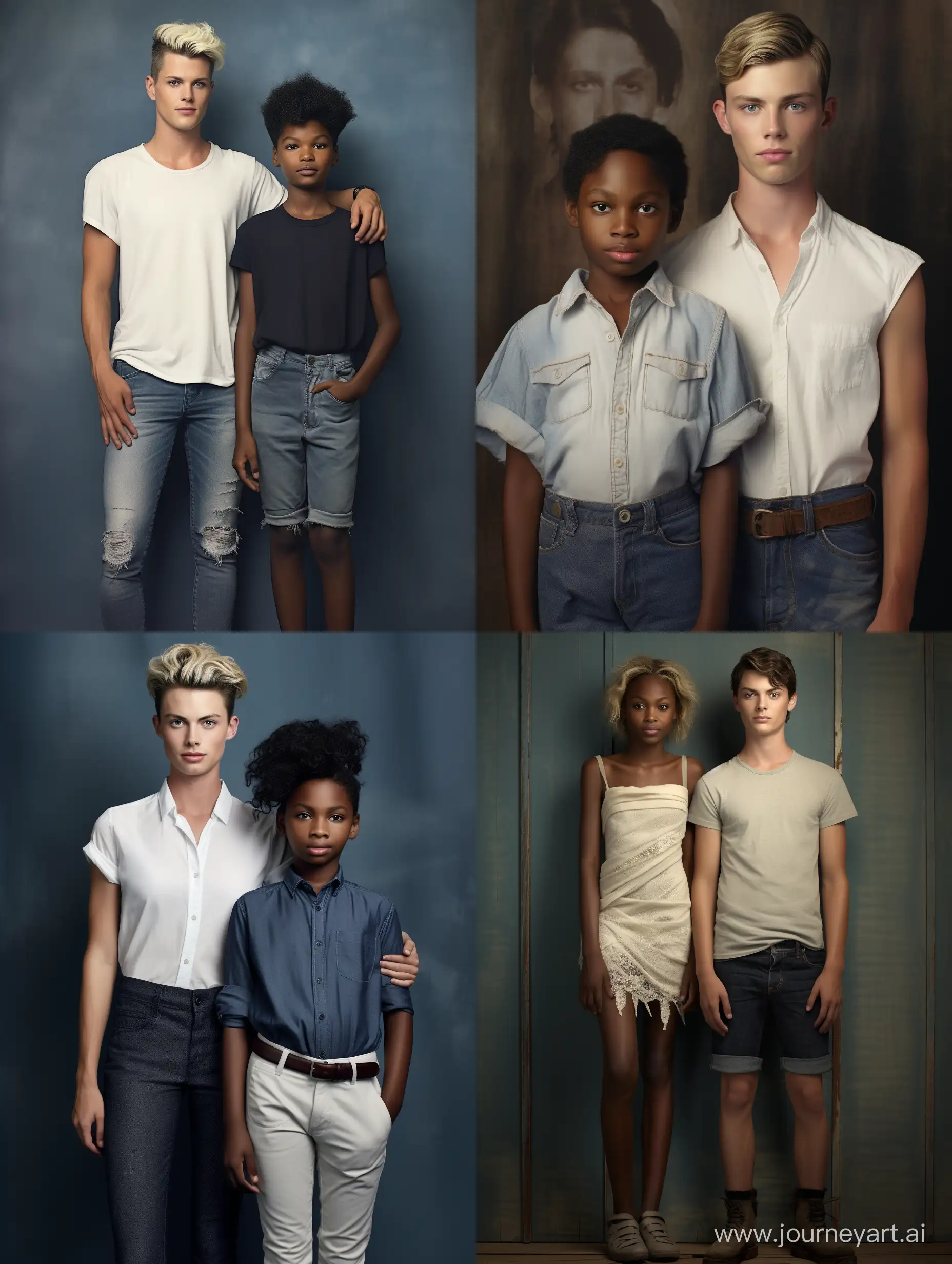 Diverse-Bond-Realistic-Photo-of-Tall-Black-Woman-and-Short-White-Blonde-Boy