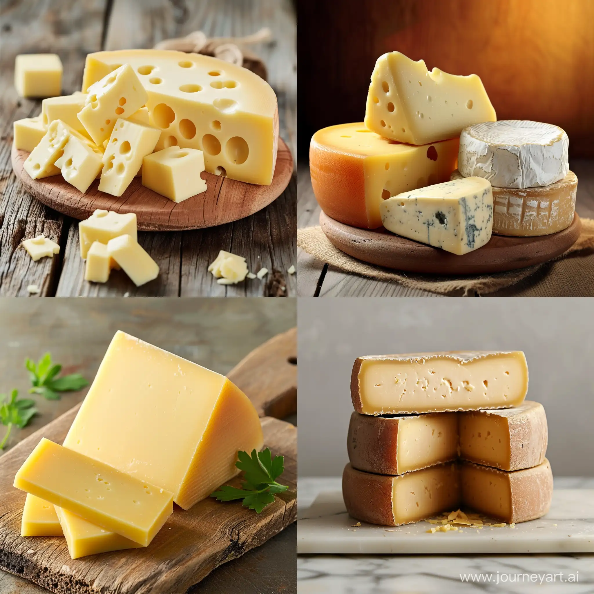 Assorted-Cheeses-on-Rustic-Wooden-Board