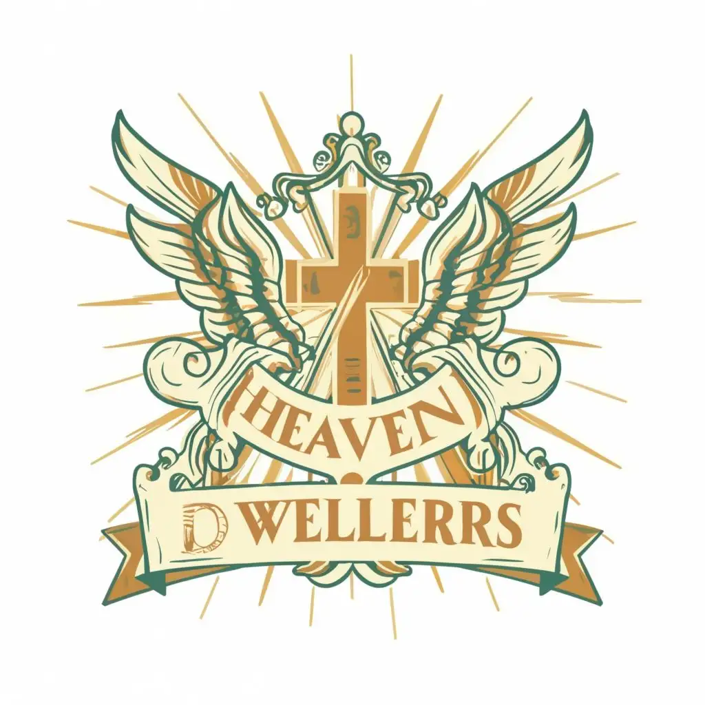 logo, Angels Cross Heaven light wings, with the text "Heaven Dwellers", typography, be used in Religious industry