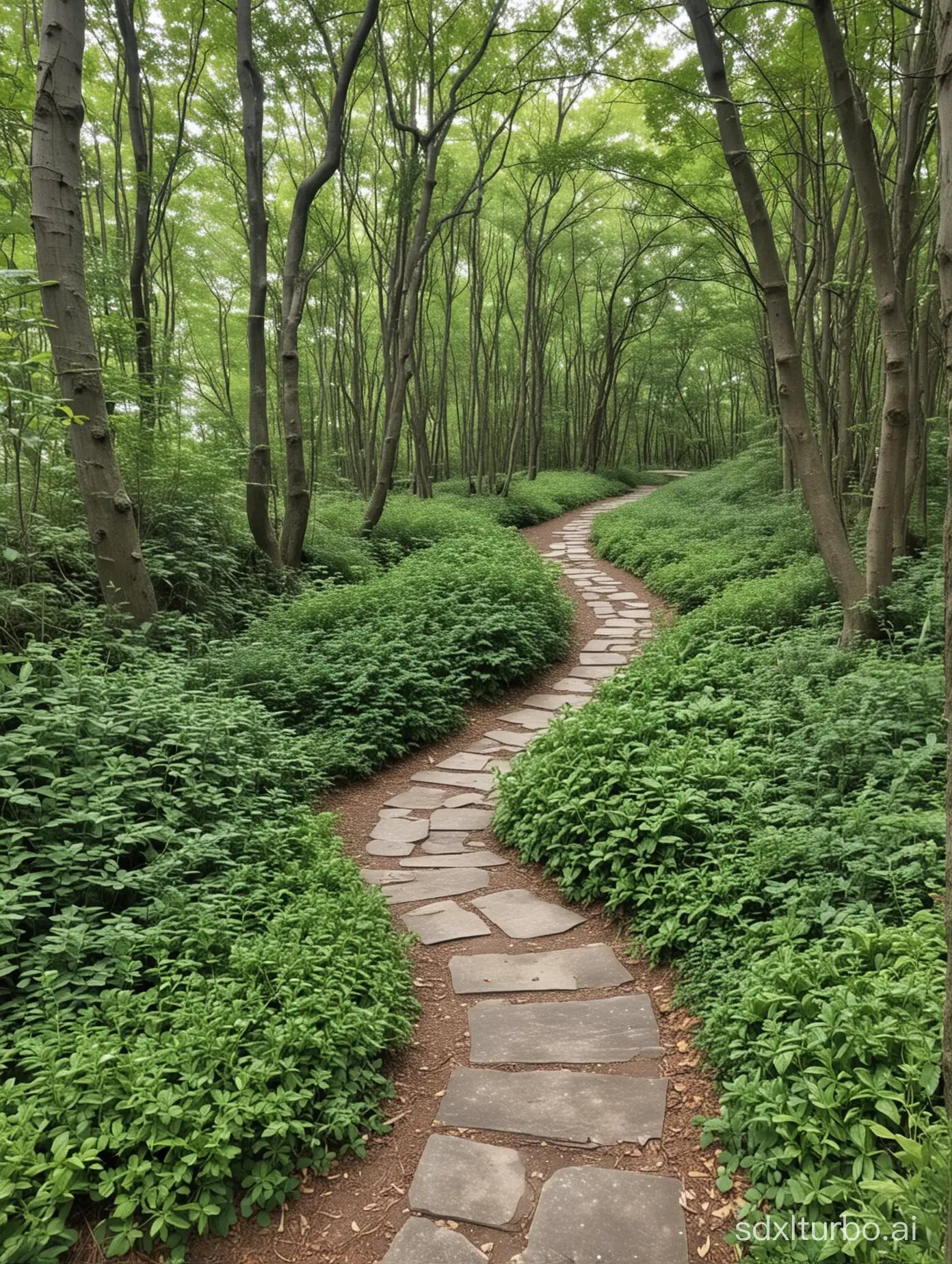 Secluded-Winding-Path-in-Nature-Tranquil-Trail-Amidst-Serene-Surroundings