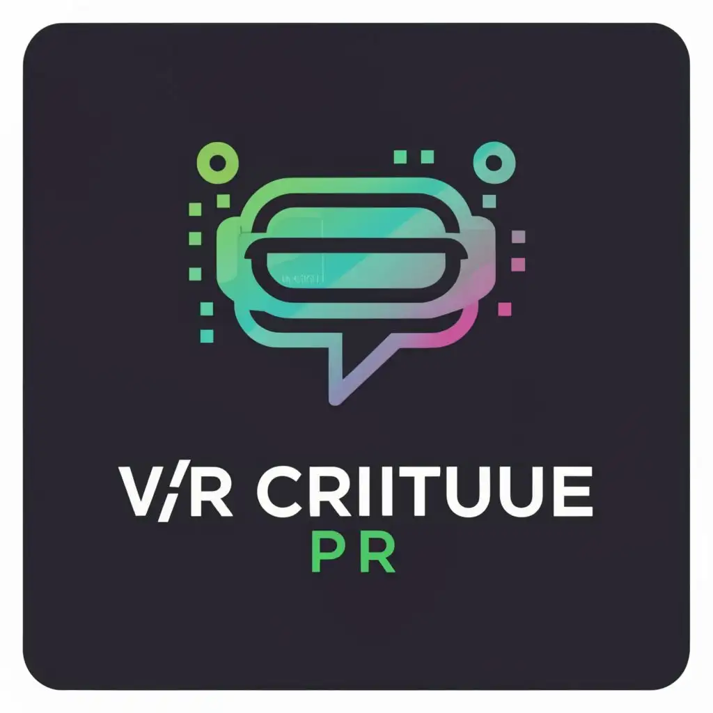 a logo design,with the text "VR CRITIQUE PRO", main symbol:talk bubble and VR headset,complex,clear background