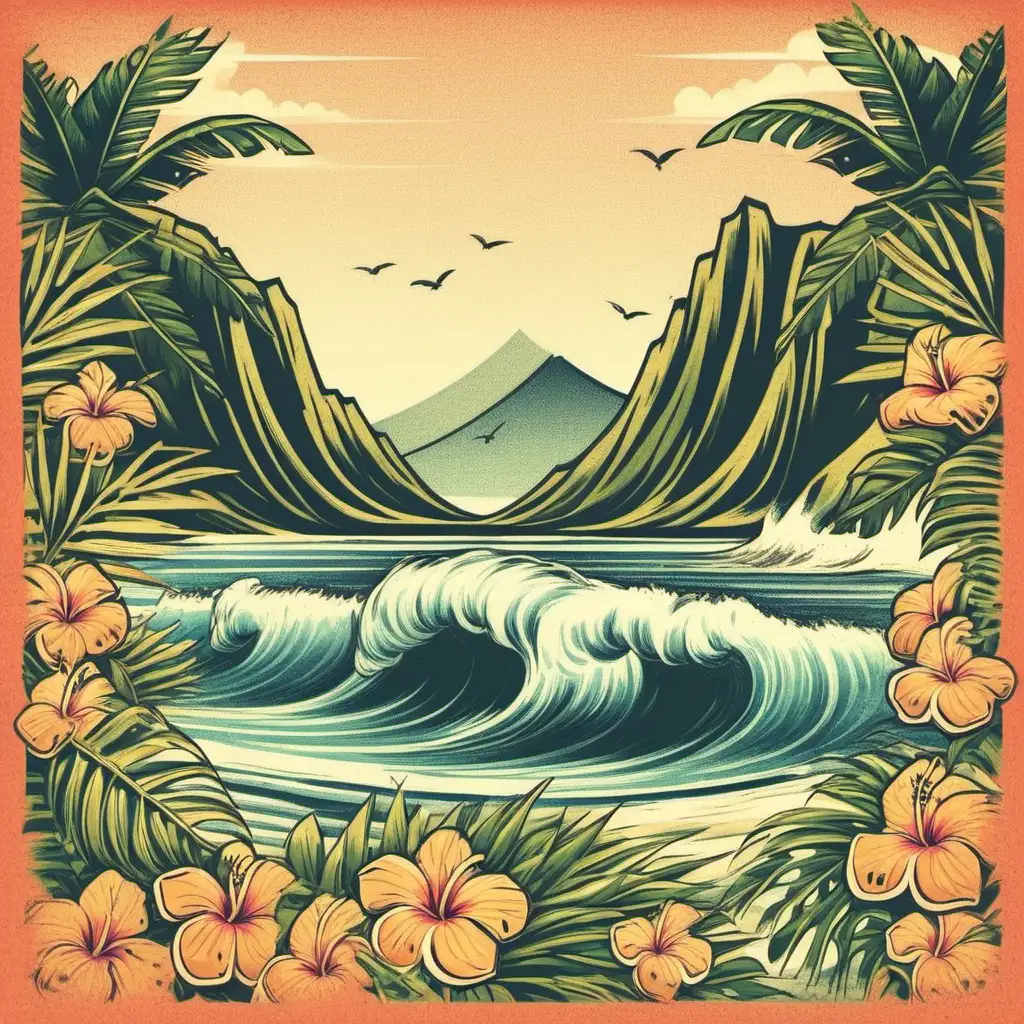 Vibrant Hawaiian Illustration of Tropical Paradise