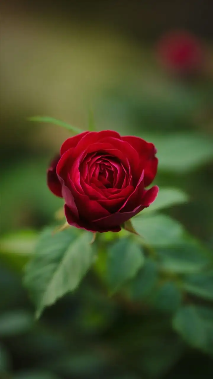 Intimate Focus on a Single Rose in a Serene Botanical Garden
