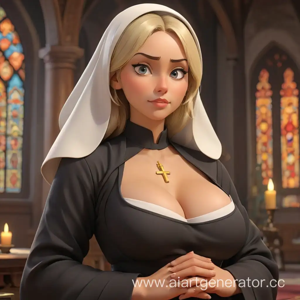 Blonde-Sexual-Monk-and-Nun-in-Black-Prayer-3D-Cartoon