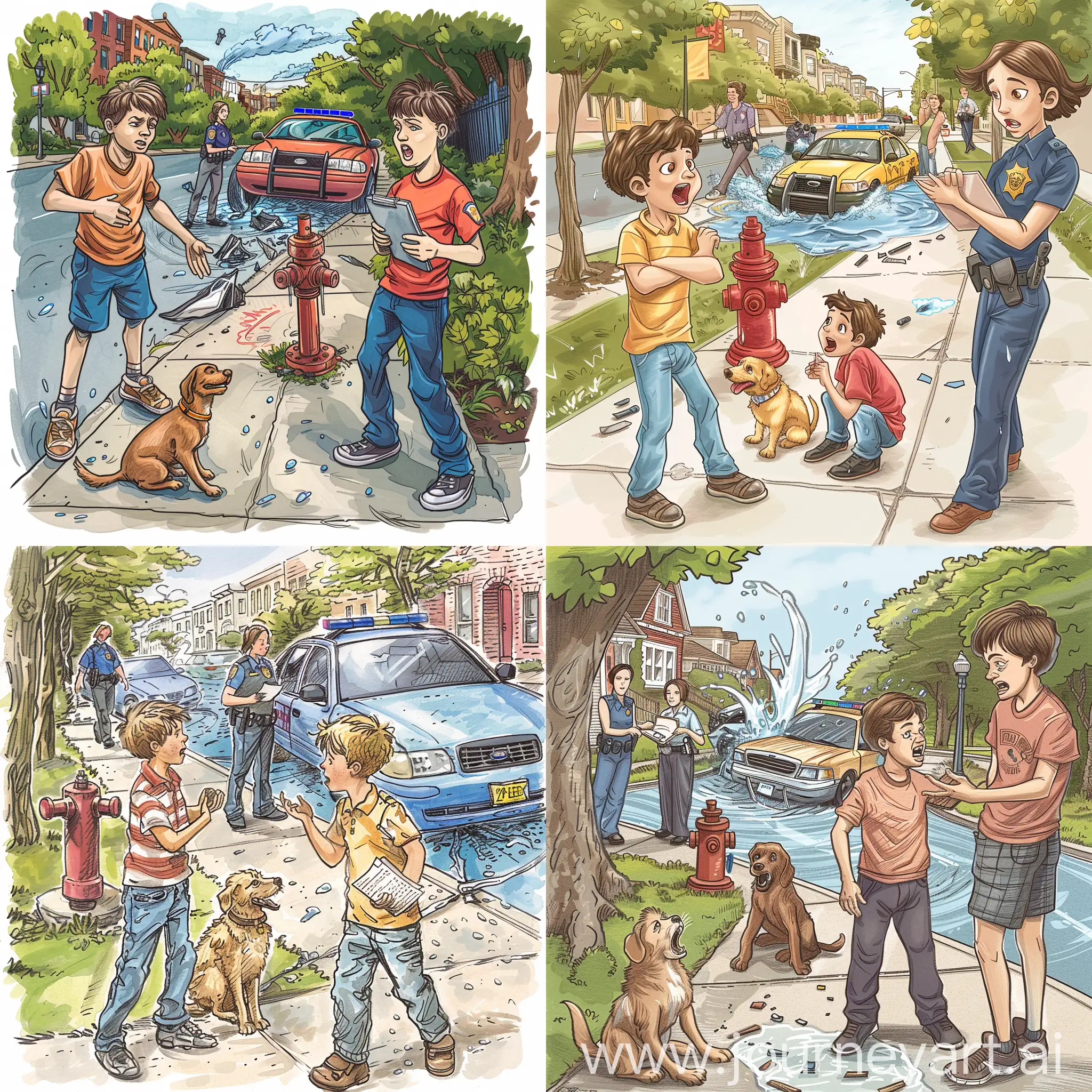 Street-Scene-Boys-Arguing-with-Dog-Car-Accident-and-Police-Activity