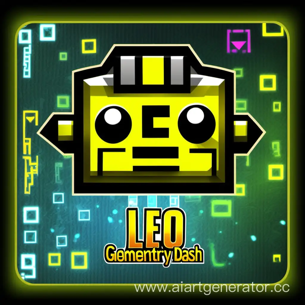 написано - "Leo [GD]", шрифт - "Joystix Monospace", тема -   «Geometry Dash»