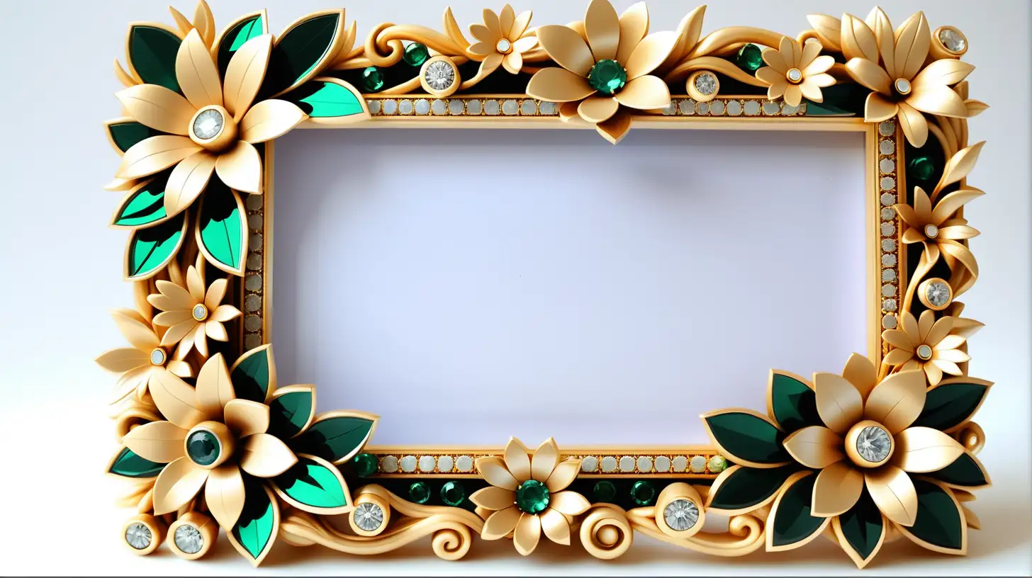unique wedding picture frame, flowers, golden, emerald, diamond