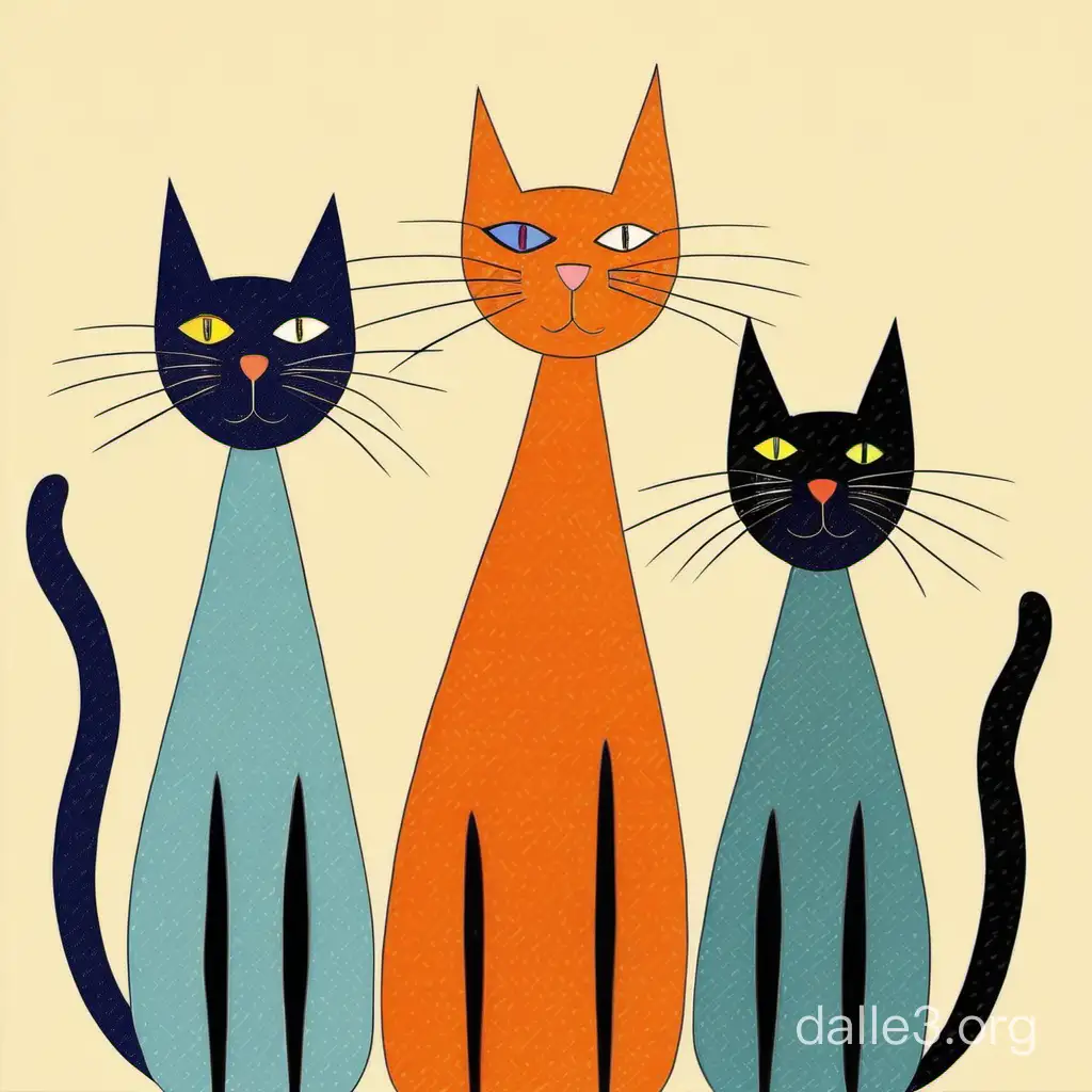 Три кота минимализм растровый рисунок наивное искусство