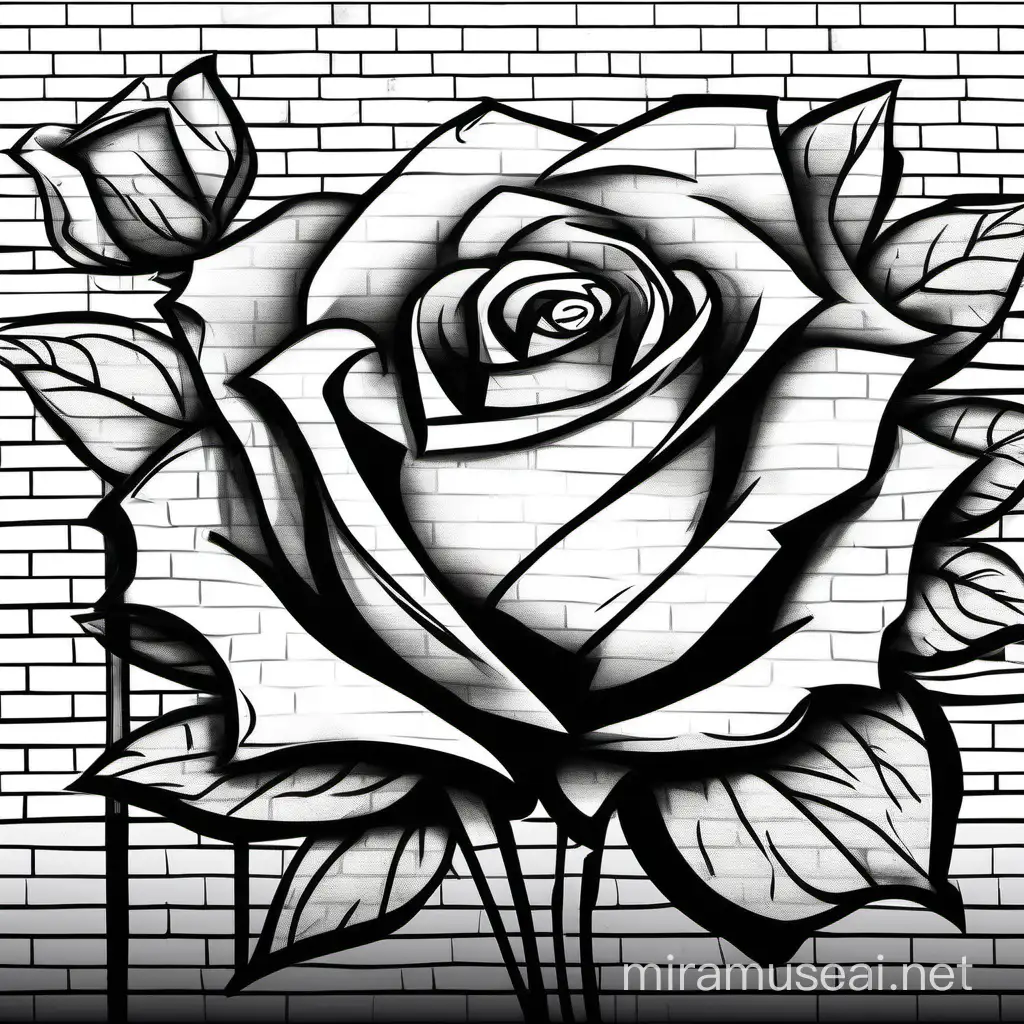 Montel Blooms Graffiti Coloring Page with Rose on White and Black Brick Wall