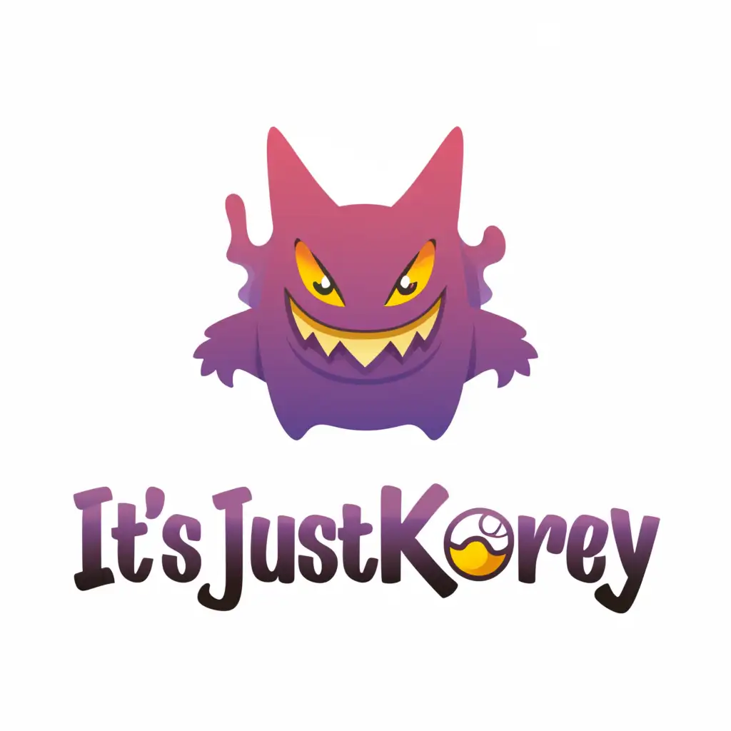 a logo design,with the text 'ItsJustKorey', main symbol:gradient background,deep purple and bright yellow featuring the pokemon gengar,complex,be used in Entertainment industry,purple background
