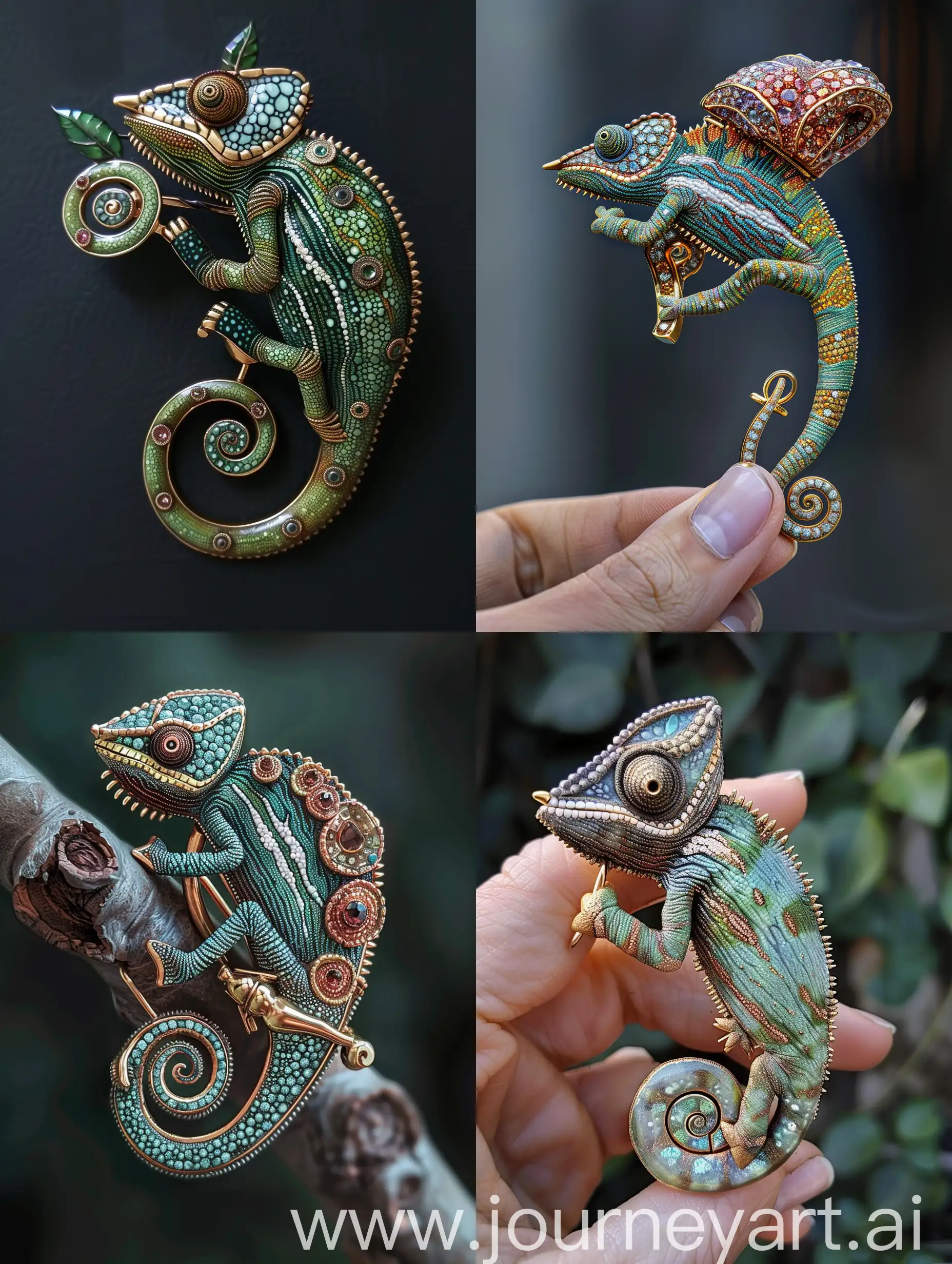 Art-Nouveau-Style-Chameleon-Brooch-with-Gold-and-Precious-Stones