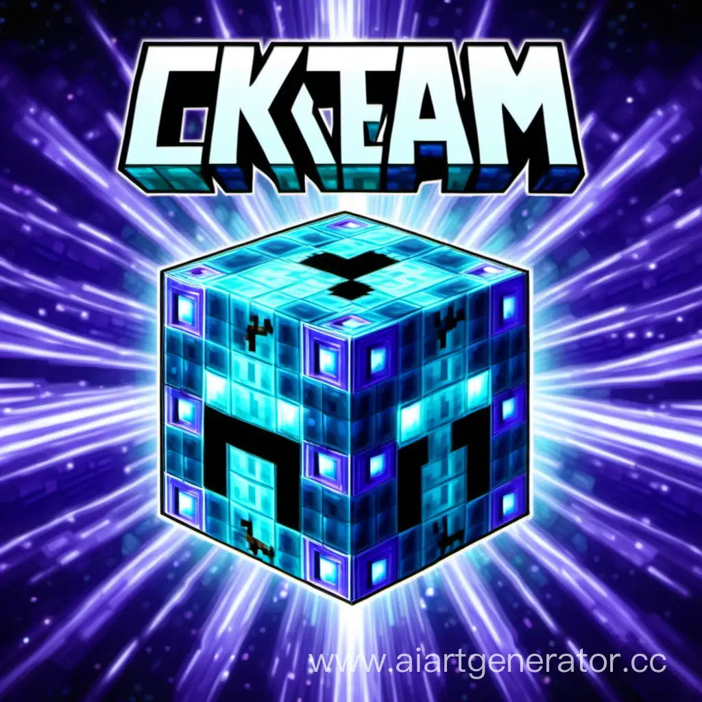 Синий эндер жемчуг из Minecraft в пустоте, сзади эндер жемчуга слова: "CKTeam"