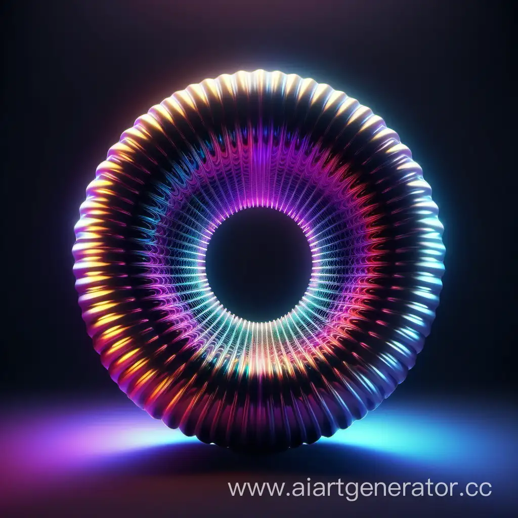 Futuristic and holographic threedimensional torus with vivid and vibrant colors