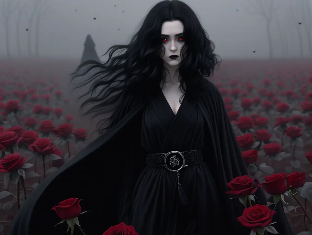 Gothic Jedi Amidst Black Roses Fantastical Depiction of Sorrow and Strength