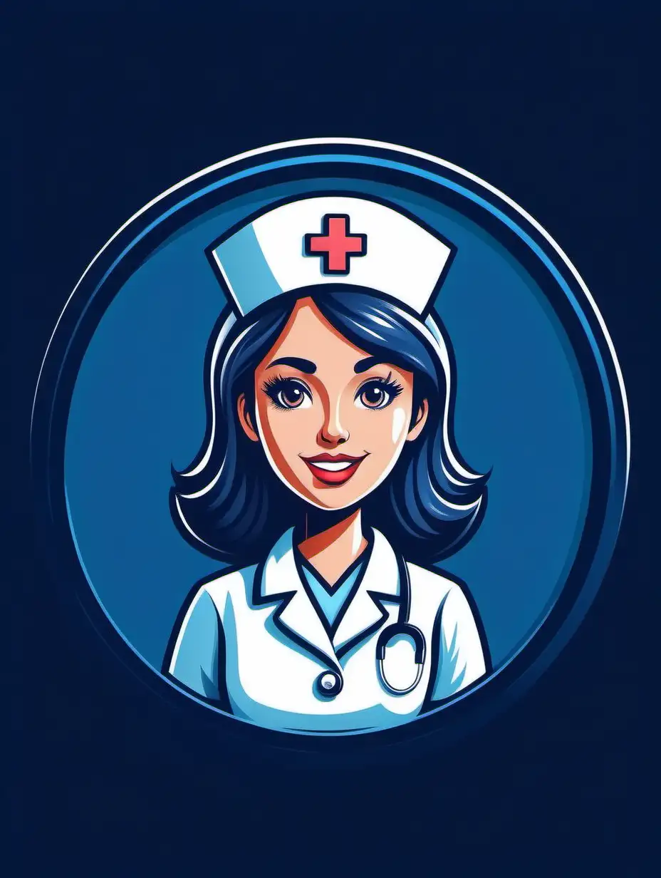nurse in gray circle, dark blue background, cartoon style