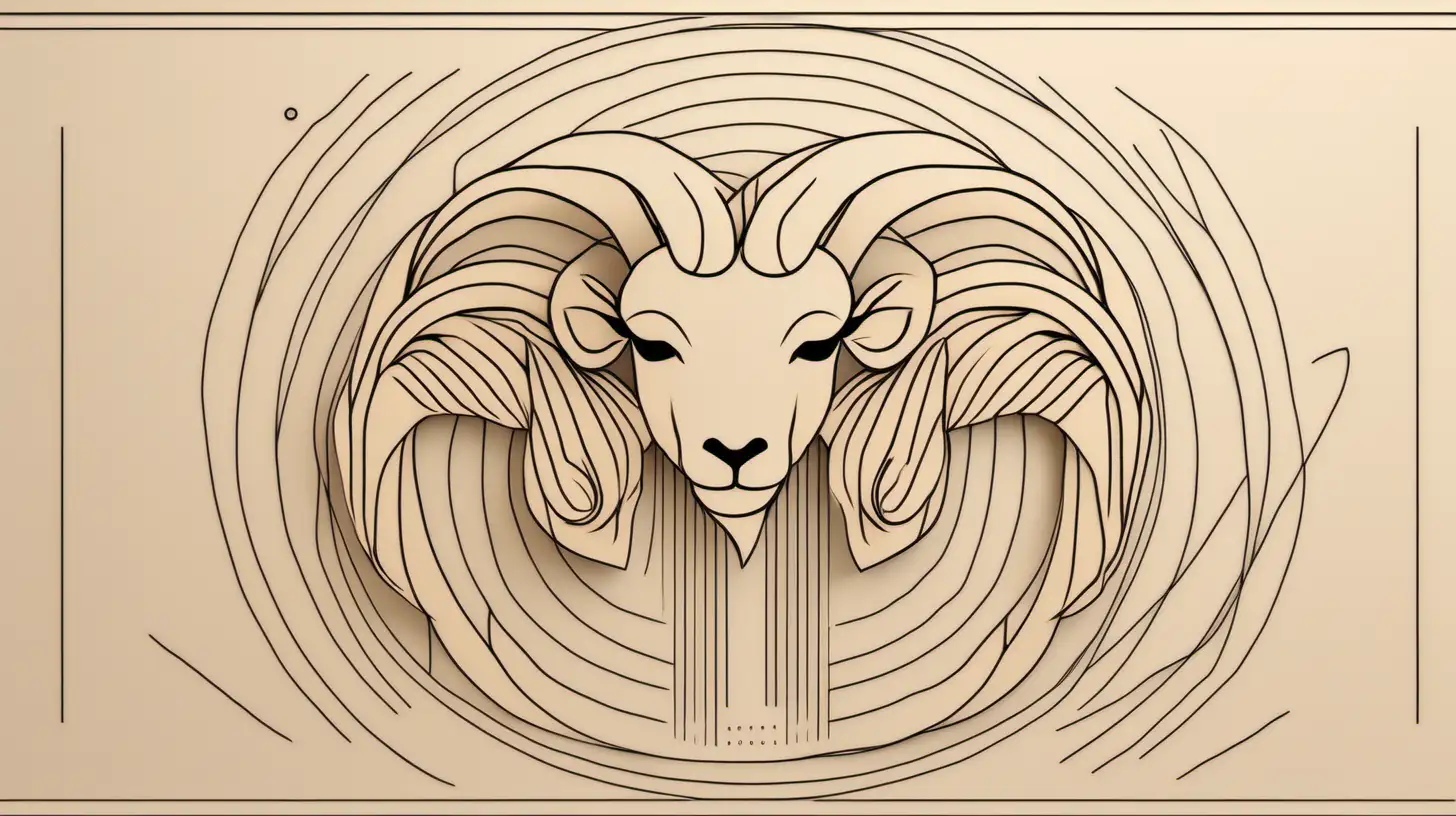 Abstract Aries Zodiac Sign Art Loose Lines in Light Beige