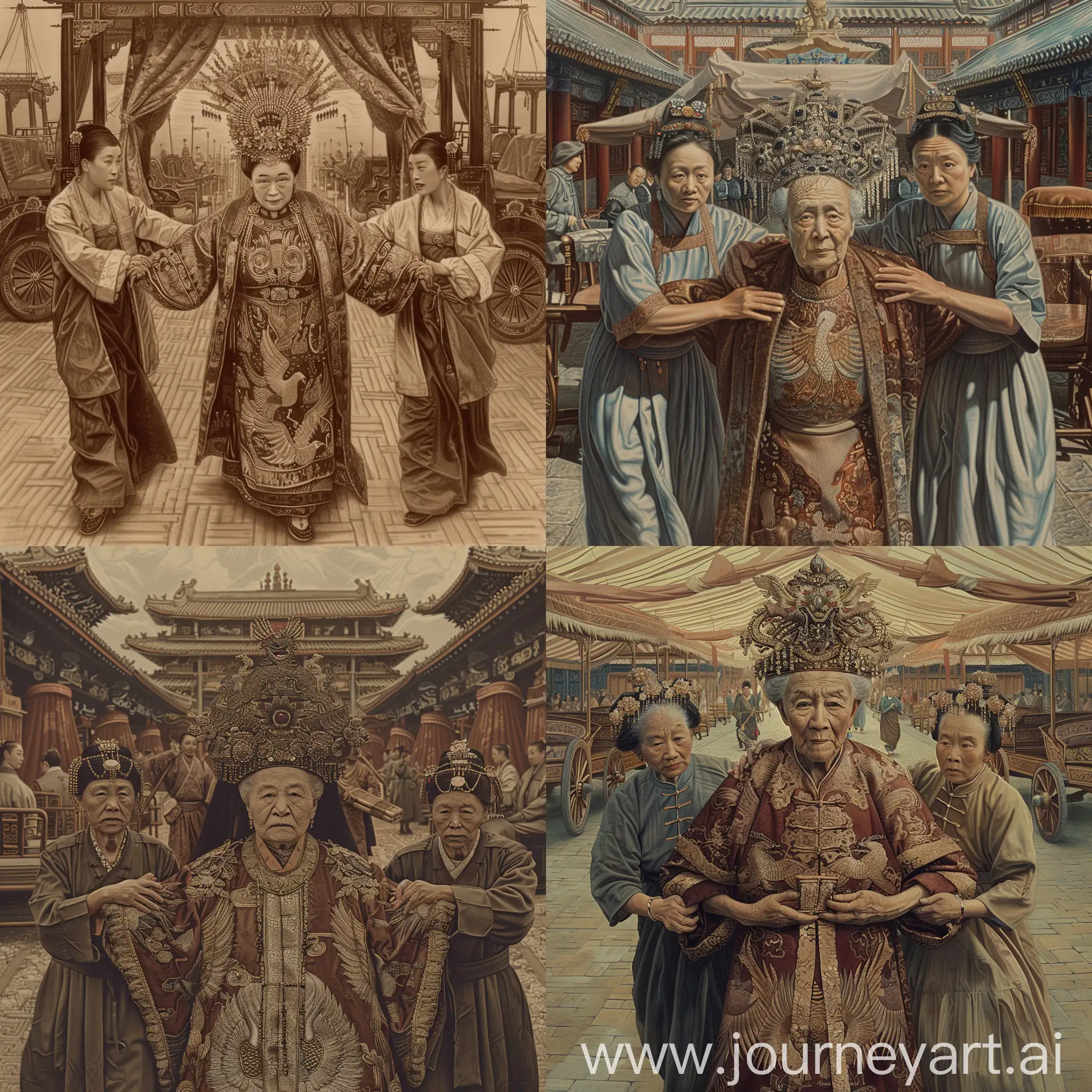 Empress-Dowager-Cixi-Supported-by-Maids-in-Magnificent-Procession