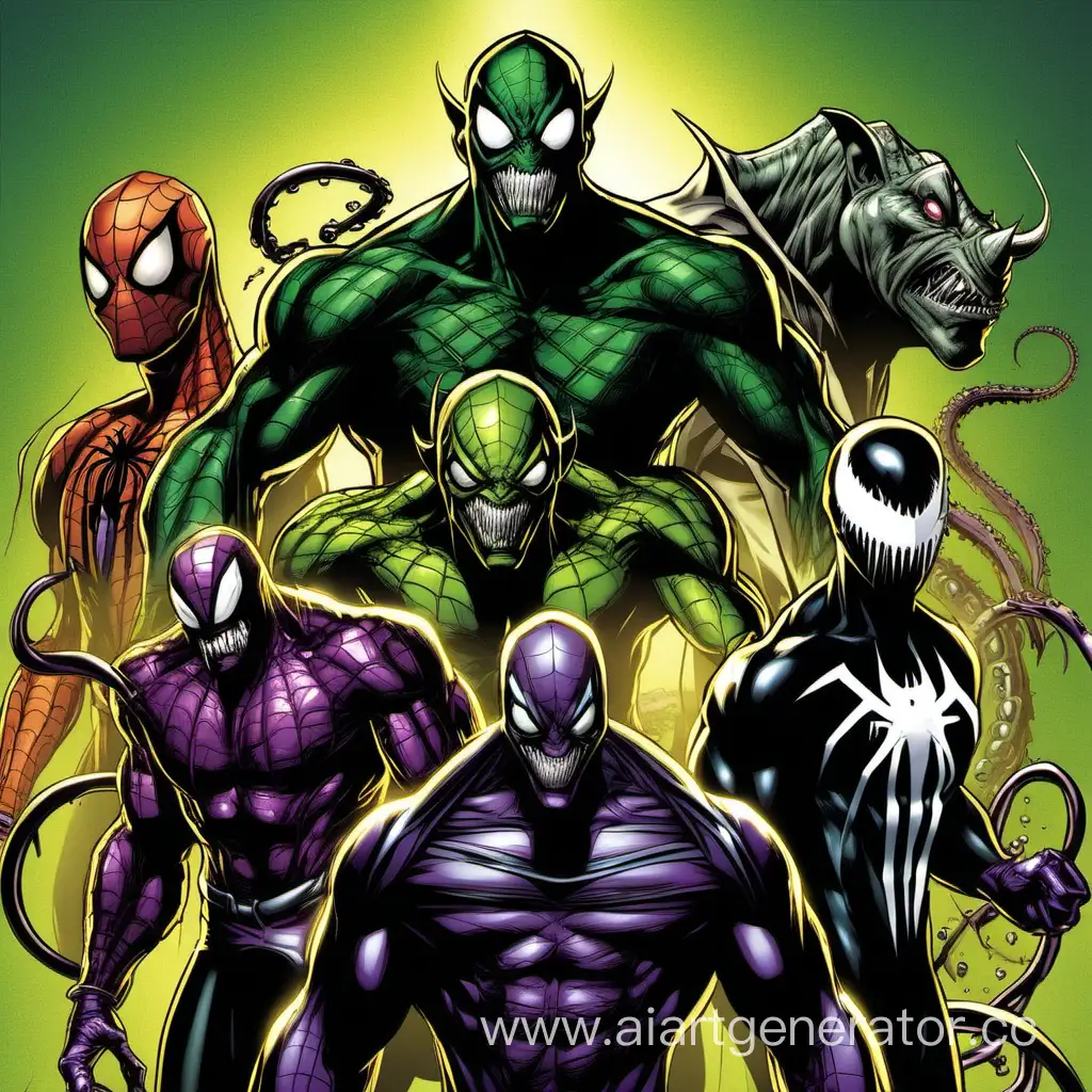 Омерзительная шестерка из человека паука шокер, зеленый гоблин, веном, доктор осьминог, ящер, носорог