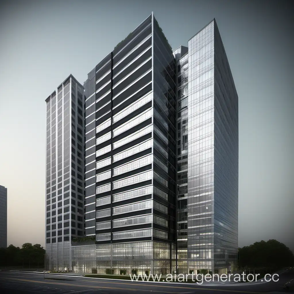 Office building with 25 floors and architectural elements