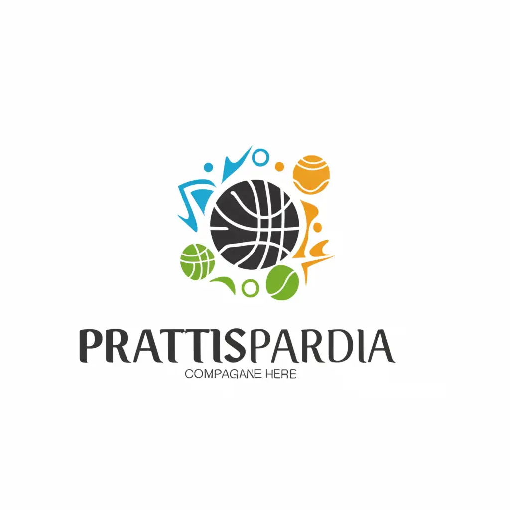 a logo design,with the text "Pratispardha", main symbol:basketball, tennis, football, hockey,Moderate,be used in Sports Fitness industry,clear background