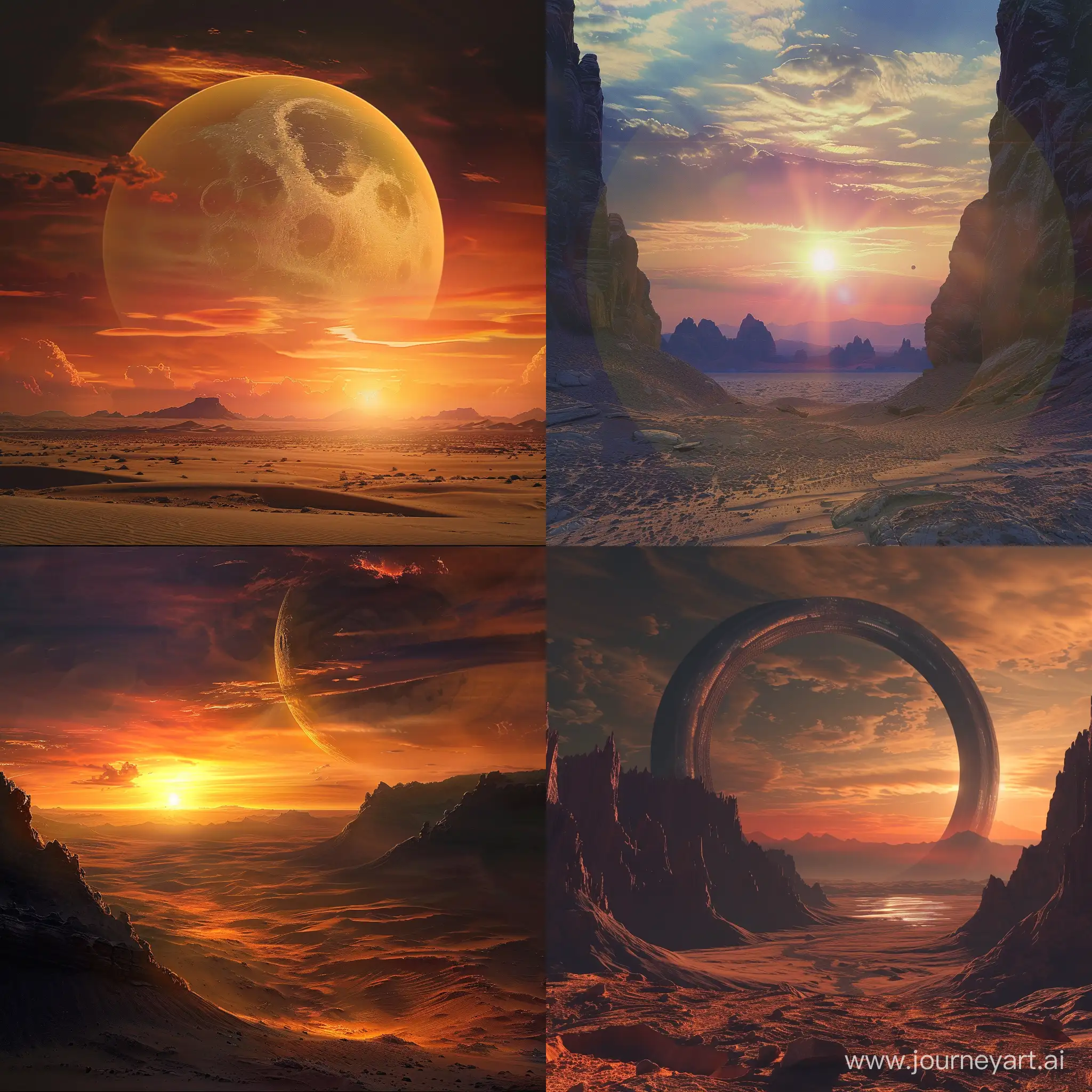 Sci fi fantasy desert sunset eye level