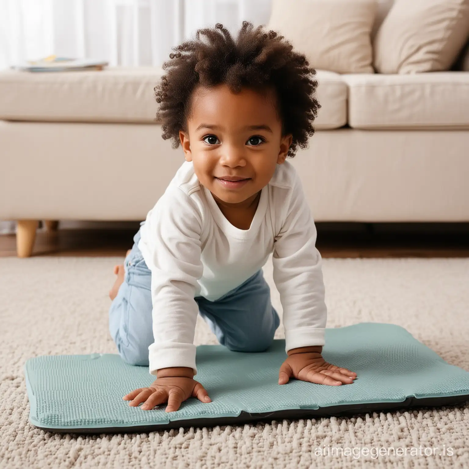 african american kid crawling on eva creeping pad