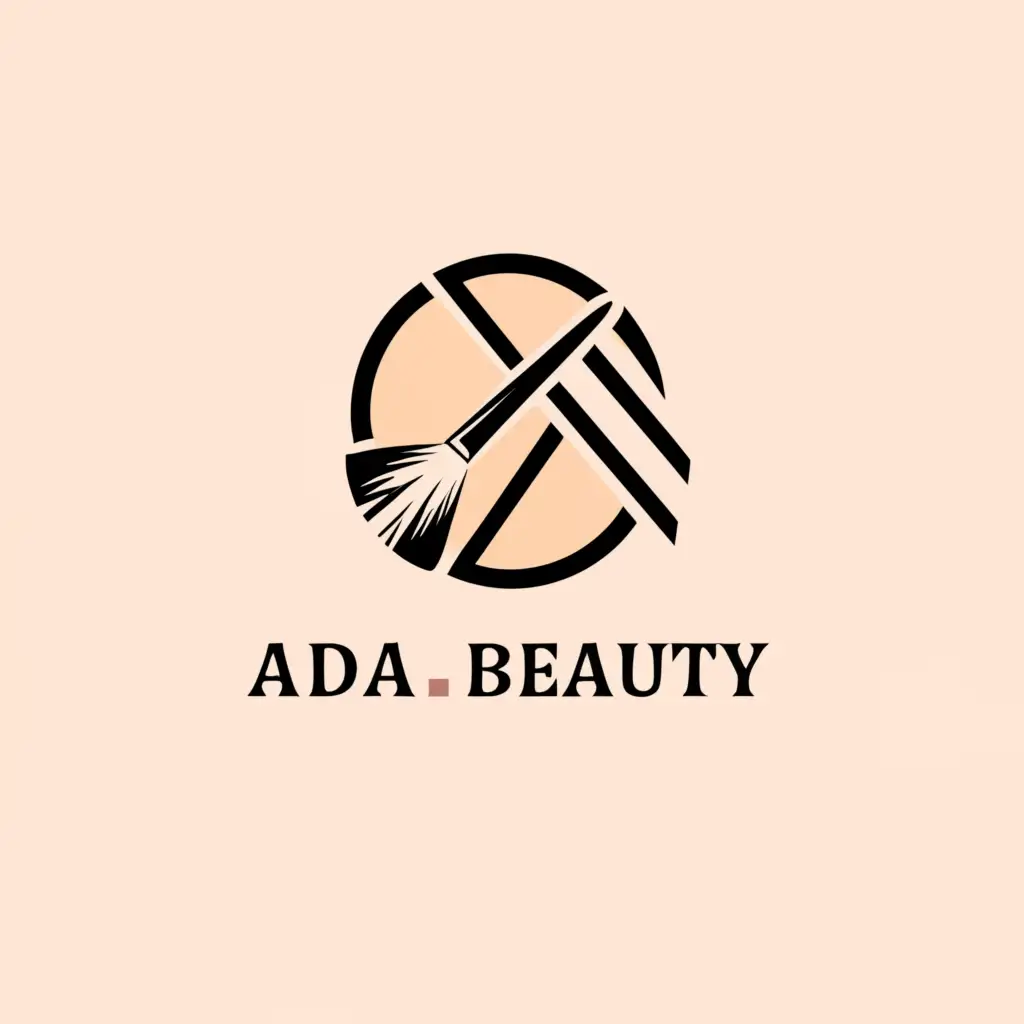 a logo design,with the text "Ada beauty", main symbol:Makeup, brushes, palettes,Minimalistic,be used in Beauty Spa industry,clear background