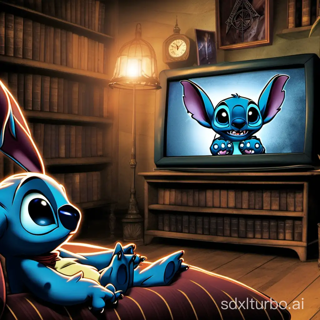 Stitch-Watching-Harry-Potter-Movie-Adorable-Alien-Enjoying-Wizarding-World