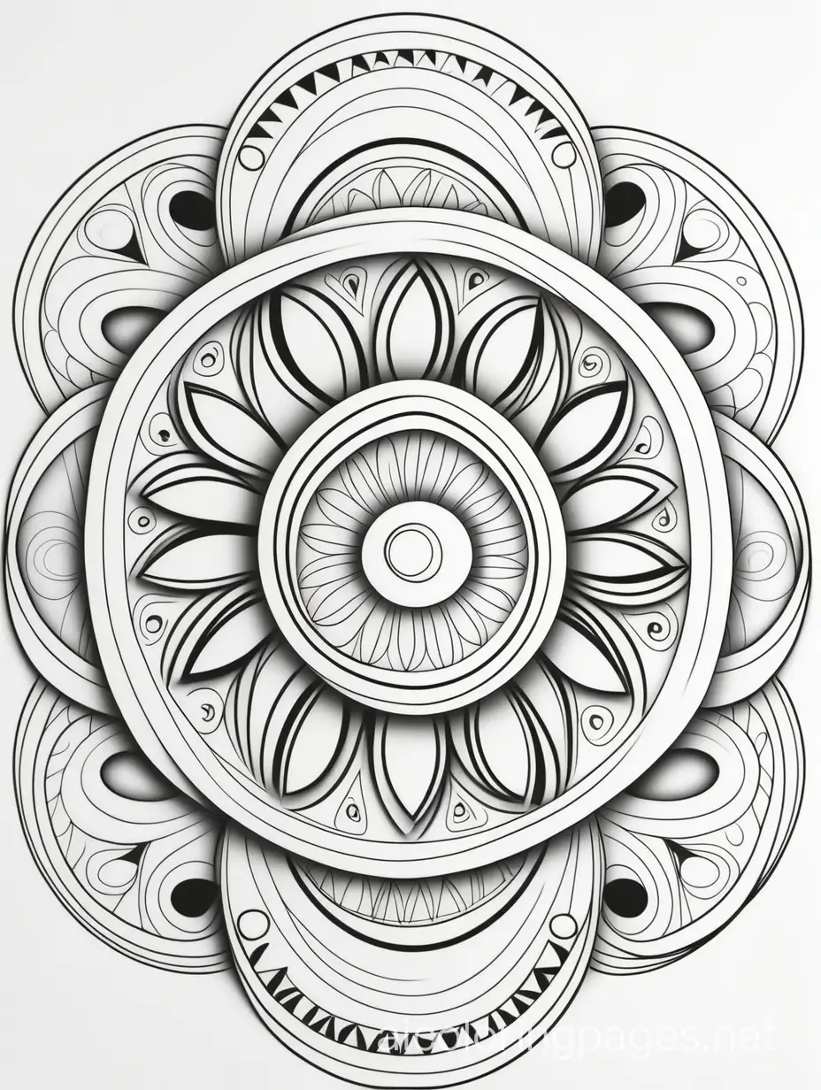 symmetrical zentangle, Coloring Page, black and white, line art, white background, Simplicity, Ample White Space. The background of the coloring page is plain white to make it easy for young children to color within the lines. The outlines of all the subjects are easy to distinguish, making it simple for kids to color without too much difficulty