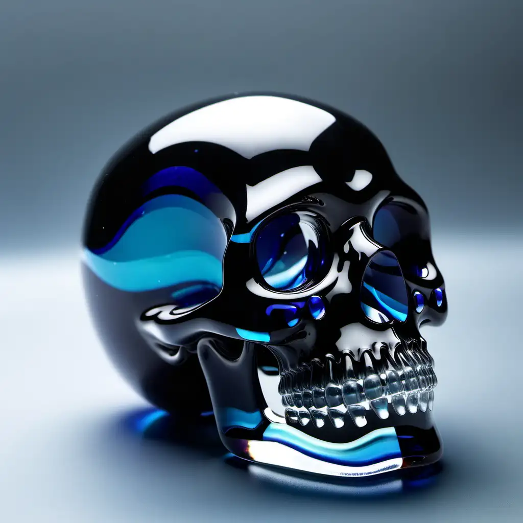 Crystal Clear Glass Skull Sculpture in Dimly Lit Room