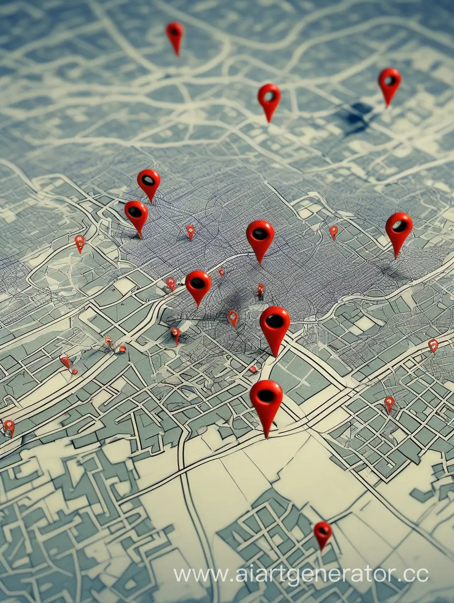 Абстрактное изображение электронных карт с маркерами на каких-то местах