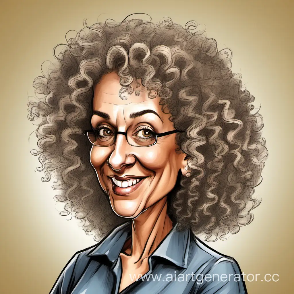 Caricature-of-a-FortyYearOld-Woman-Teacher-with-Curly-Hair