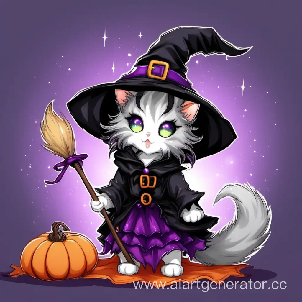 Adorable-Furry-Kitten-Wearing-a-Cute-Witch-Costume