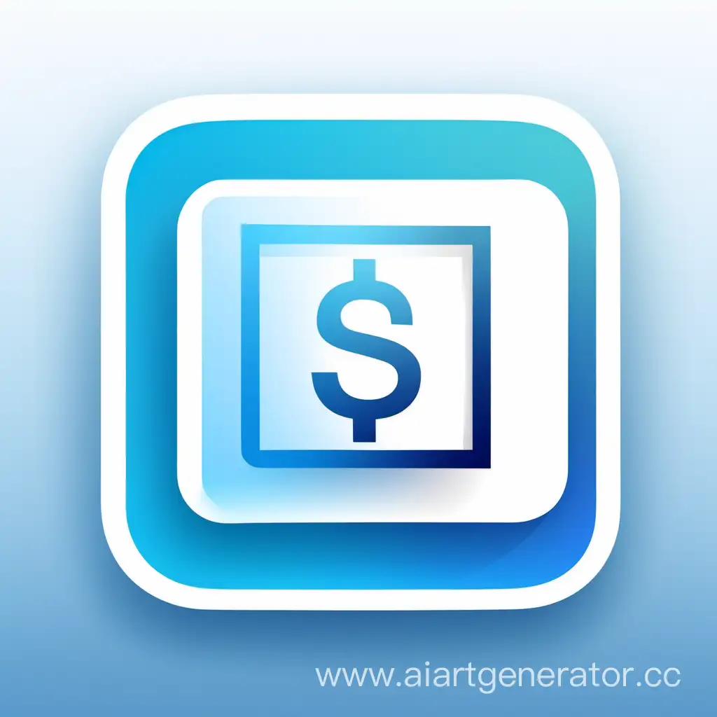иконка приложения по отслеживанию расходов, квадрат,градиент в оттенках синего, значок валюты или банка 
