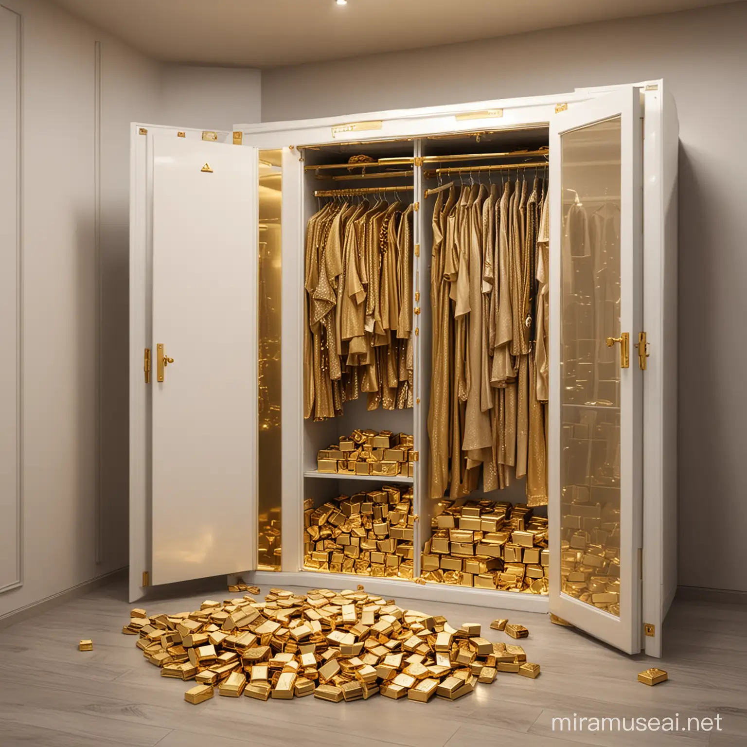 Luxurious Closet with Gold Bars and Scattered Treasure