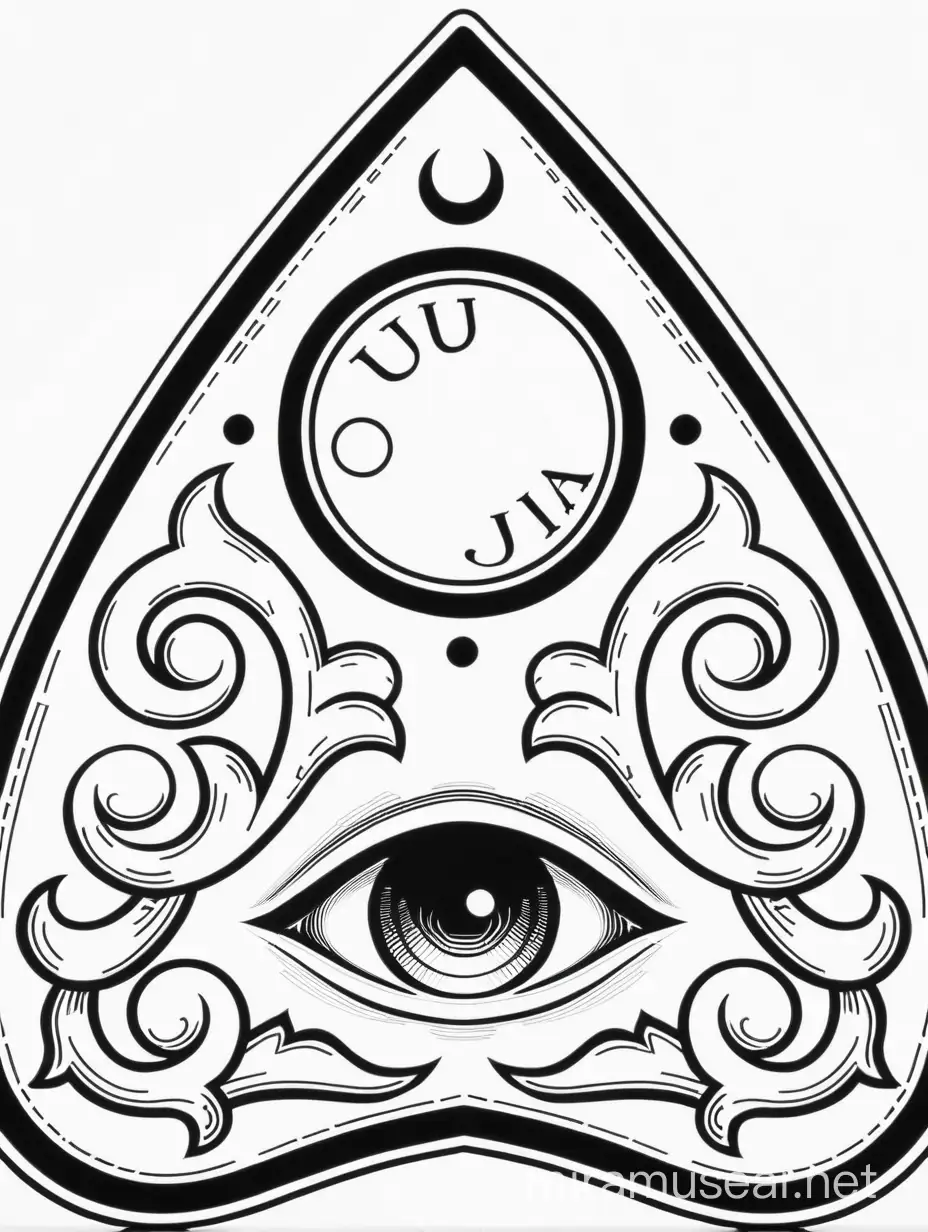 Elegant Black and White Line Drawings of an Ouija Planchette