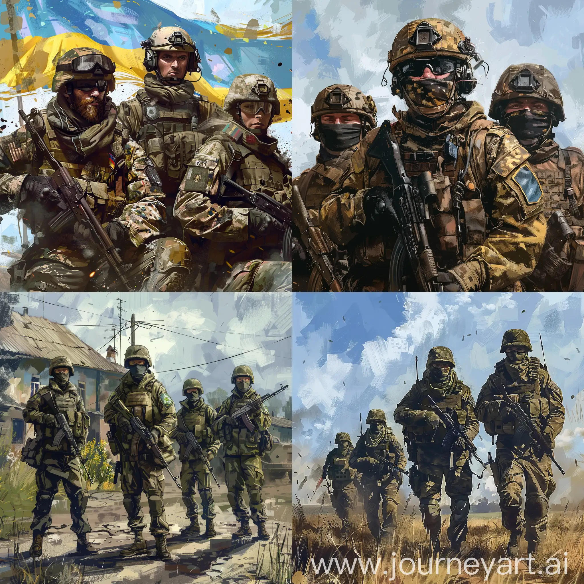 realistic GTA 5 style art of ukraine soldiers