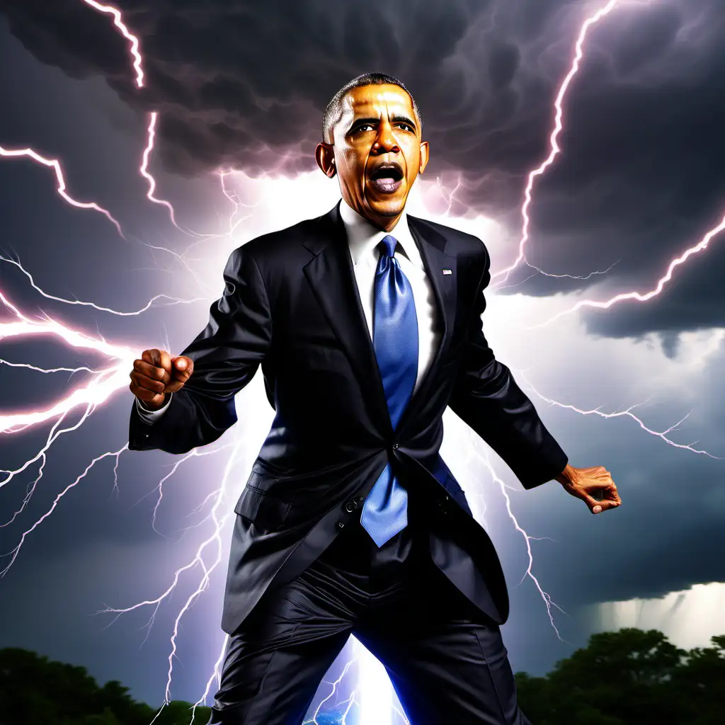 Barack Obama Summoning Electrifying Power for Ultimate Lightning Attack